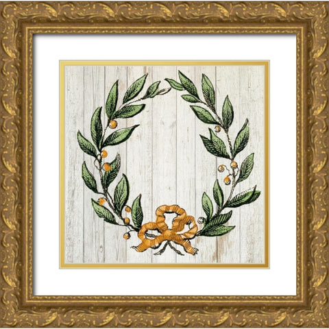 Retro Wreath Gold Ornate Wood Framed Art Print with Double Matting by PI Studio