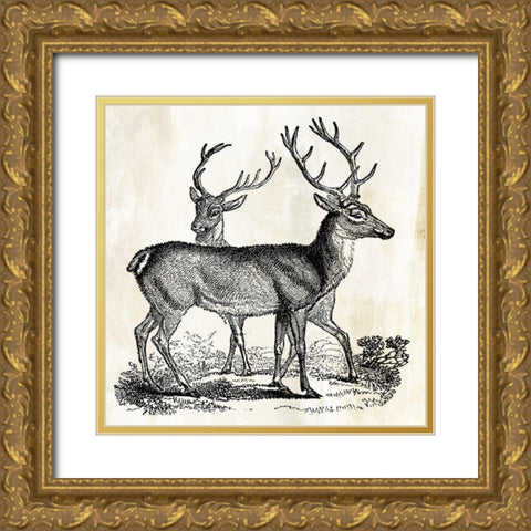 Two Reindeers  Gold Ornate Wood Framed Art Print with Double Matting by PI Studio