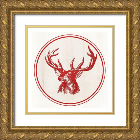 Reindeer Portrait  Gold Ornate Wood Framed Art Print with Double Matting by PI Studio