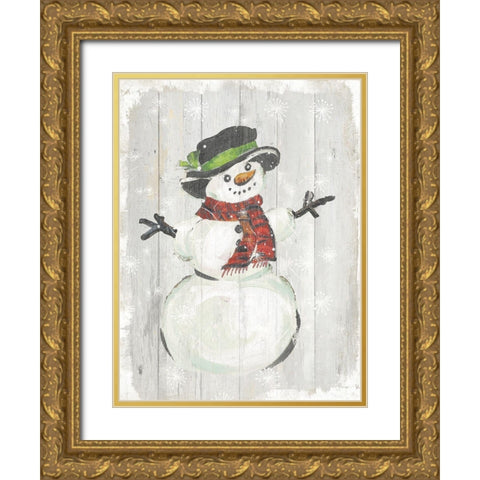 Holiday Snowman Gold Ornate Wood Framed Art Print with Double Matting by PI Studio
