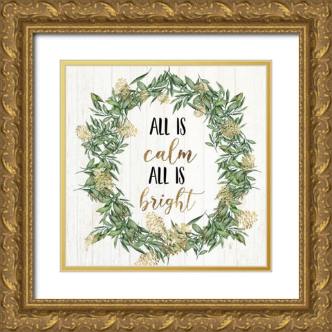 All is calm all is bright  Gold Ornate Wood Framed Art Print with Double Matting by PI Studio