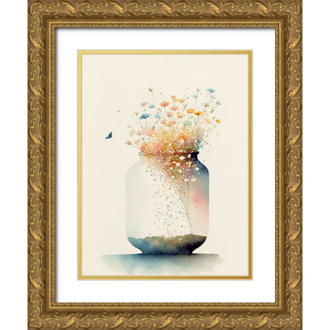 Jug of Wildflowers Gold Ornate Wood Framed Art Print with Double Matting by Mclean, Leah