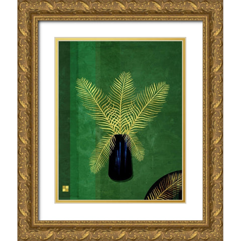Fern Bouquet Gold Ornate Wood Framed Art Print with Double Matting by Hogan, Aoibhne