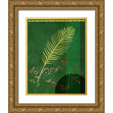 Lush Green Leaf Gold Ornate Wood Framed Art Print with Double Matting by Hogan, Aoibhne
