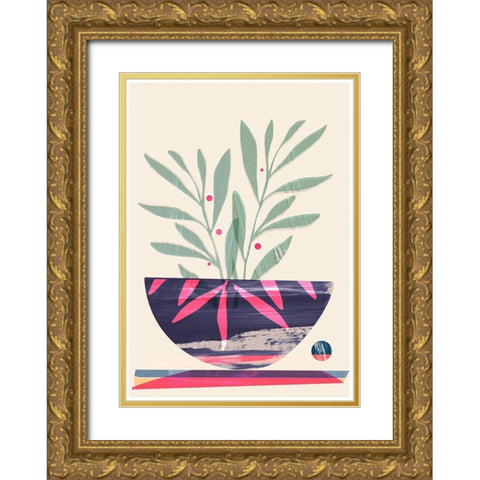 Shibori Bowl Pink Gold Ornate Wood Framed Art Print with Double Matting by Hogan, Aoibhne