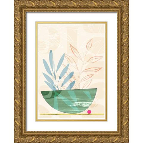 Shibori Bowl Green Gold Ornate Wood Framed Art Print with Double Matting by Hogan, Aoibhne