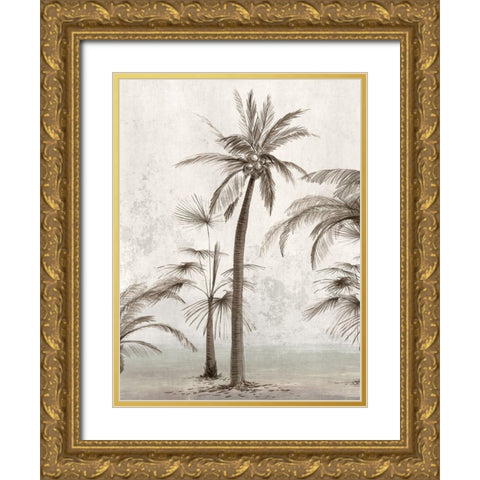 Vintage Palm Trees II Gold Ornate Wood Framed Art Print with Double Matting by Ian C