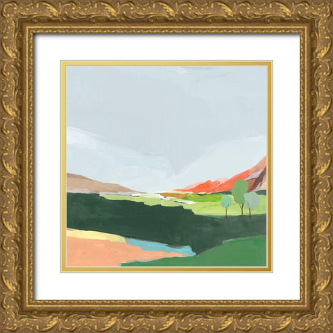 Green Hills I  Gold Ornate Wood Framed Art Print with Double Matting by Ian C