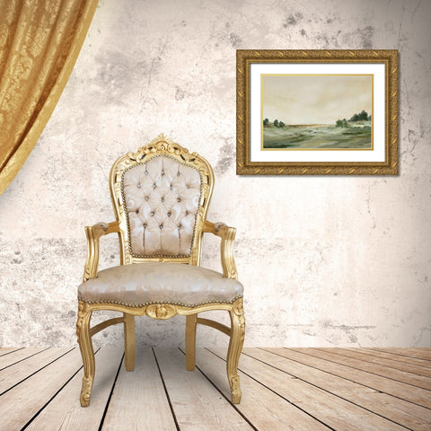 Green Landscape  Gold Ornate Wood Framed Art Print with Double Matting by Ian C