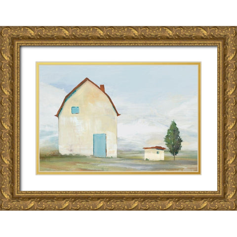 Yellow Barn I  Gold Ornate Wood Framed Art Print with Double Matting by Ian C