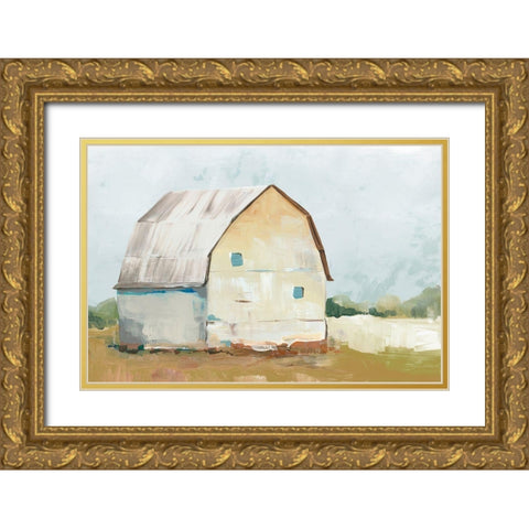 Yellow Barn II  Gold Ornate Wood Framed Art Print with Double Matting by Ian C