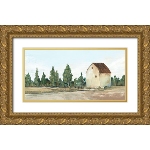 Yellow Barn III Gold Ornate Wood Framed Art Print with Double Matting by Ian C