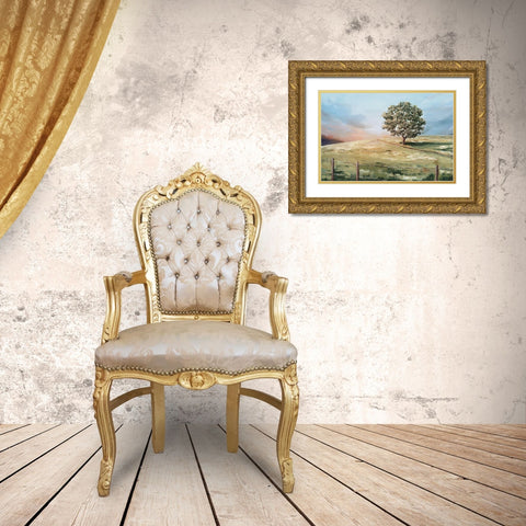 Sunset Tree  Gold Ornate Wood Framed Art Print with Double Matting by Ian C