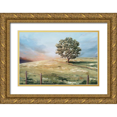 Sunset Tree  Gold Ornate Wood Framed Art Print with Double Matting by Ian C