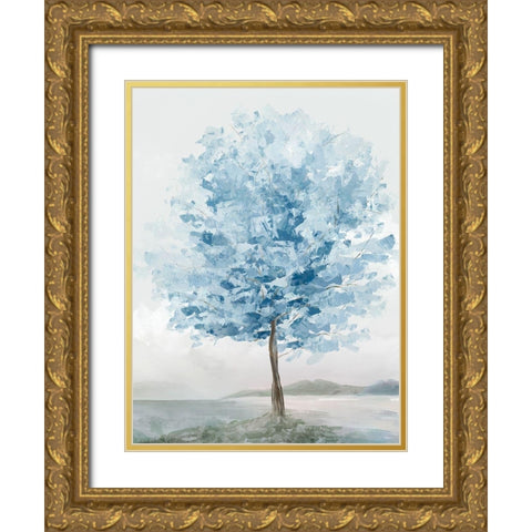 Blue Tree II Gold Ornate Wood Framed Art Print with Double Matting by Ian C