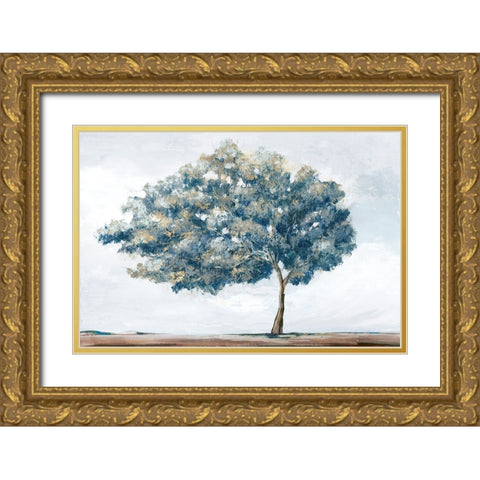 Blue Golden Tree Gold Ornate Wood Framed Art Print with Double Matting by Ian C