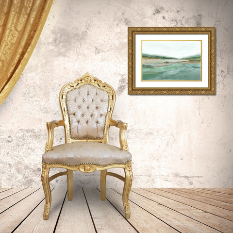 Lakeside Serenity Gold Ornate Wood Framed Art Print with Double Matting by Ian C