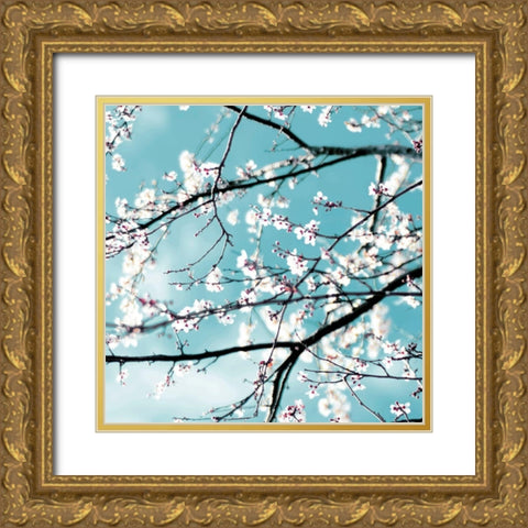 Spring blossoms blue Gold Ornate Wood Framed Art Print with Double Matting by Beddoes, Ingrid
