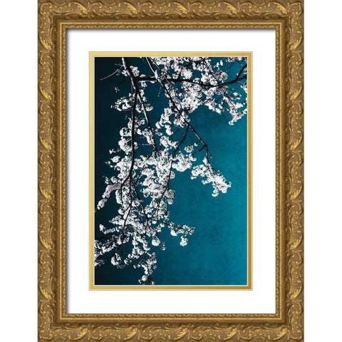 White Blossoms Gold Ornate Wood Framed Art Print with Double Matting by Beddoes, Ingrid
