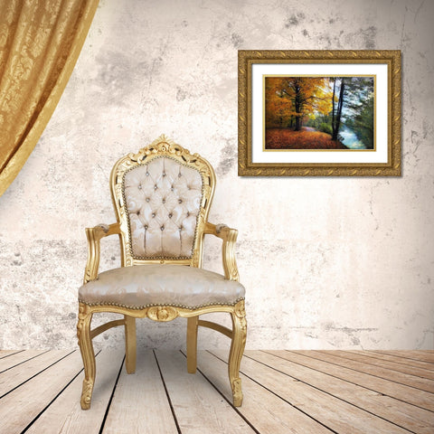 Autumn River View Gold Ornate Wood Framed Art Print with Double Matting by Jenney, Jessica