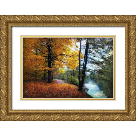 Autumn River View Gold Ornate Wood Framed Art Print with Double Matting by Jenney, Jessica