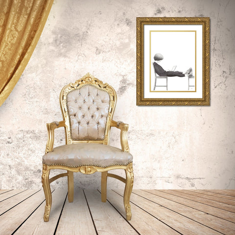 Laptop Gold Ornate Wood Framed Art Print with Double Matting by Joal, Jack