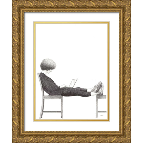 Laptop Gold Ornate Wood Framed Art Print with Double Matting by Joal, Jack