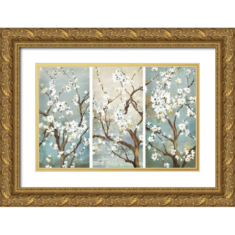 Triptych in Bloom Gold Ornate Wood Framed Art Print with Double Matting by Jensen, Asia
