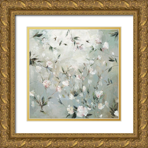 Linen Floral Gold Ornate Wood Framed Art Print with Double Matting by Jensen, Asia