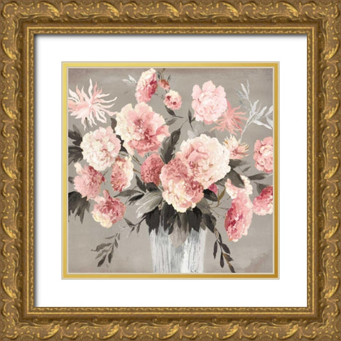 Violet Bouquet Peach Version Gold Ornate Wood Framed Art Print with Double Matting by Jensen, Asia