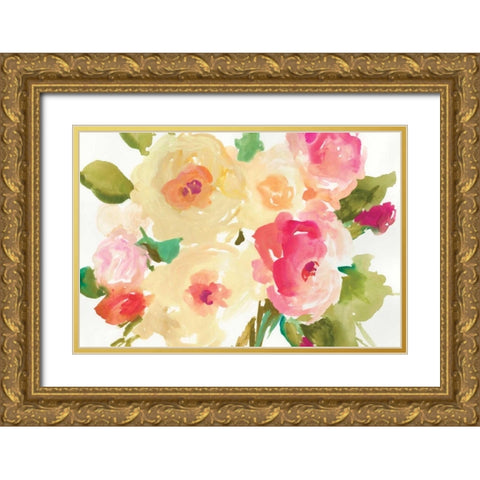 Yellow Roses Gold Ornate Wood Framed Art Print with Double Matting by Jensen, Asia