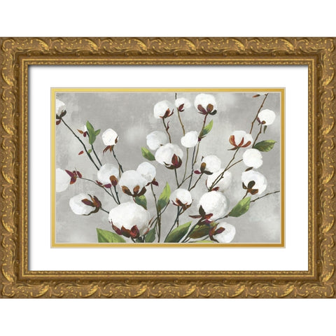 Cotton Ball Flowers I  Gold Ornate Wood Framed Art Print with Double Matting by Jensen, Asia