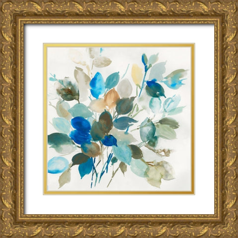 Blue Leaves I  Gold Ornate Wood Framed Art Print with Double Matting by Jensen, Asia