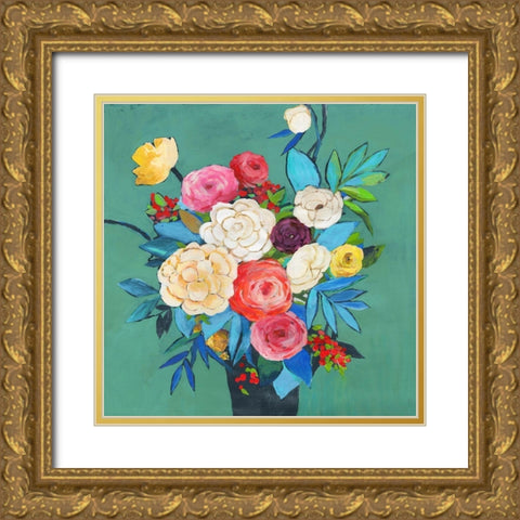 Folk Bouquet  Gold Ornate Wood Framed Art Print with Double Matting by Jensen, Asia