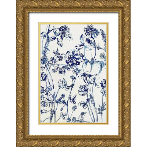 Blue Bloom Gold Ornate Wood Framed Art Print with Double Matting by Jensen, Asia