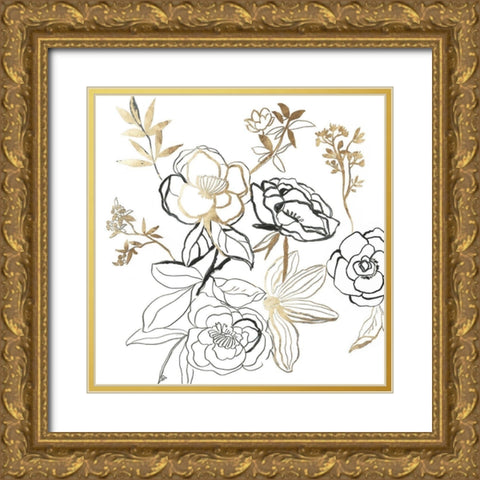 Black and Gold Florals  Gold Ornate Wood Framed Art Print with Double Matting by Jensen, Asia