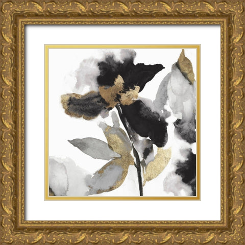 Black Petals Gold Leaves II Gold Ornate Wood Framed Art Print with Double Matting by Jensen, Asia