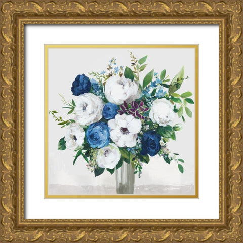 White-Blue Symphony Gold Ornate Wood Framed Art Print with Double Matting by Jensen, Asia