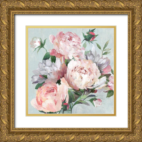 Pink Peony Garden  Gold Ornate Wood Framed Art Print with Double Matting by Jensen, Asia