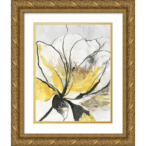 Outlined Floral I Yellow Version Gold Ornate Wood Framed Art Print with Double Matting by Jensen, Asia