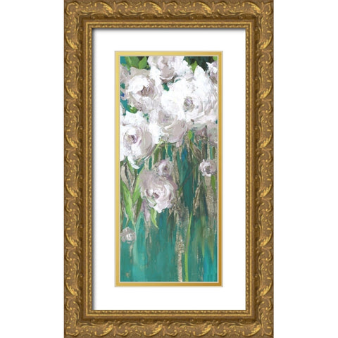 Roses on Teal I  Gold Ornate Wood Framed Art Print with Double Matting by Jensen, Asia