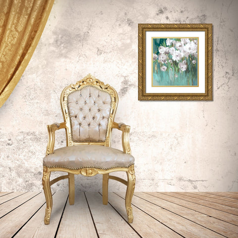 Roses on Teal III Gold Ornate Wood Framed Art Print with Double Matting by Jensen, Asia