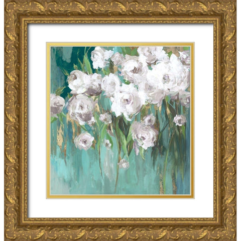 Roses on Teal III Gold Ornate Wood Framed Art Print with Double Matting by Jensen, Asia