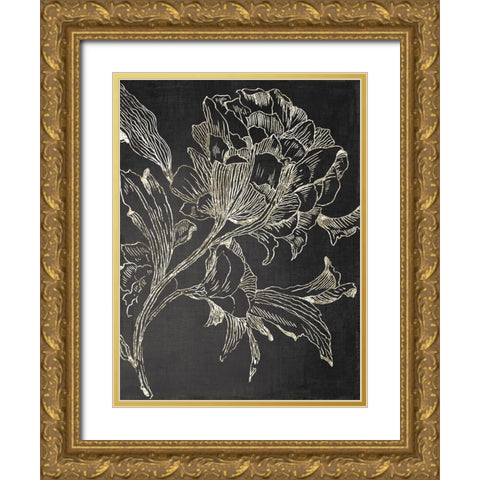 Golden Flower Folklore I Gold Ornate Wood Framed Art Print with Double Matting by Jensen, Asia