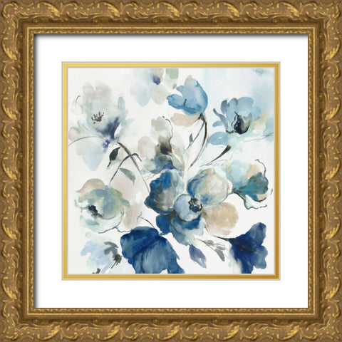 Blue Pedals  Gold Ornate Wood Framed Art Print with Double Matting by Jensen, Asia