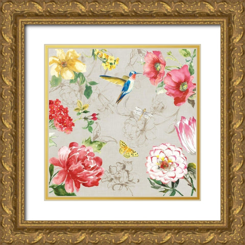 Hummingbird Botanical I Gold Ornate Wood Framed Art Print with Double Matting by Jensen, Asia