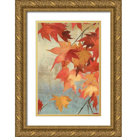 Maple Leaves II - mini Gold Ornate Wood Framed Art Print with Double Matting by Jensen, Asia