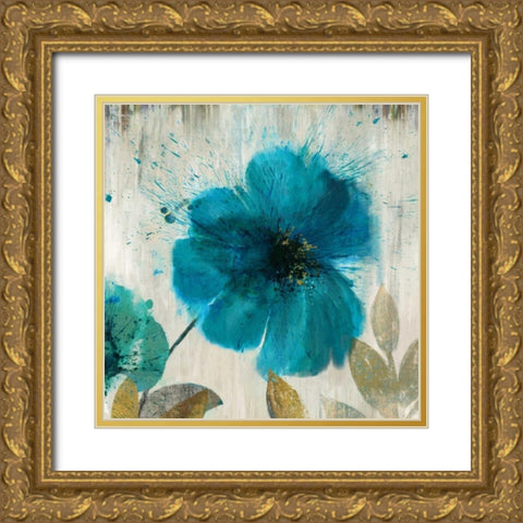 Teal Splash I - Mini Gold Ornate Wood Framed Art Print with Double Matting by Jensen, Asia