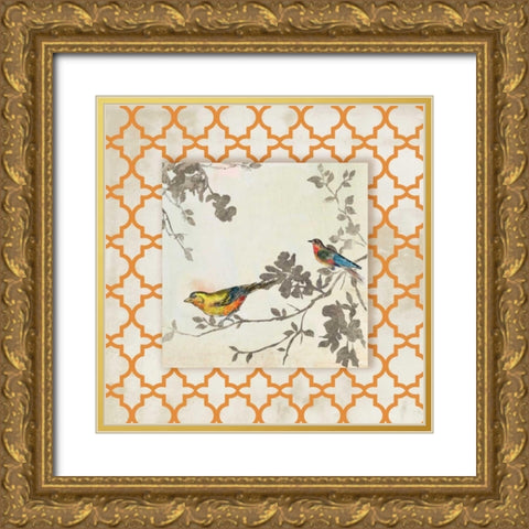 Audubon Tile IV - Mini Gold Ornate Wood Framed Art Print with Double Matting by Jensen, Asia
