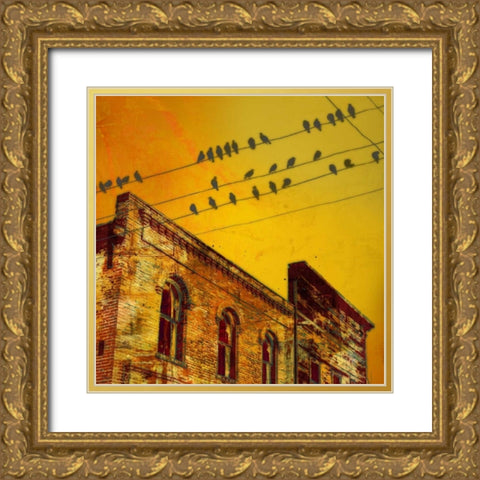 Birds on a Wire I Gold Ornate Wood Framed Art Print with Double Matting by McMasters, James